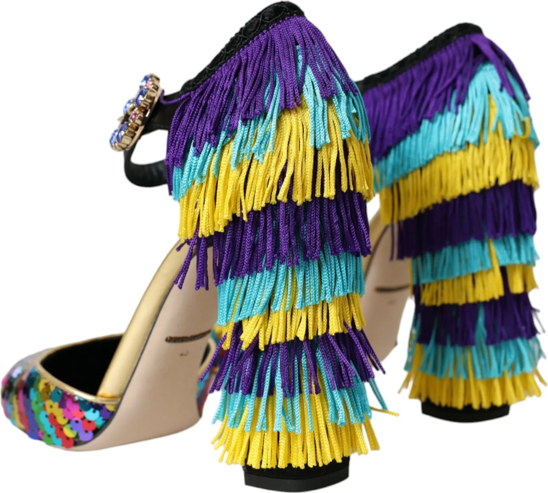 Dolce & Gabbana ko'p rangli payetkalar va kristallardan bezatilgan Mary Jane nasoslari