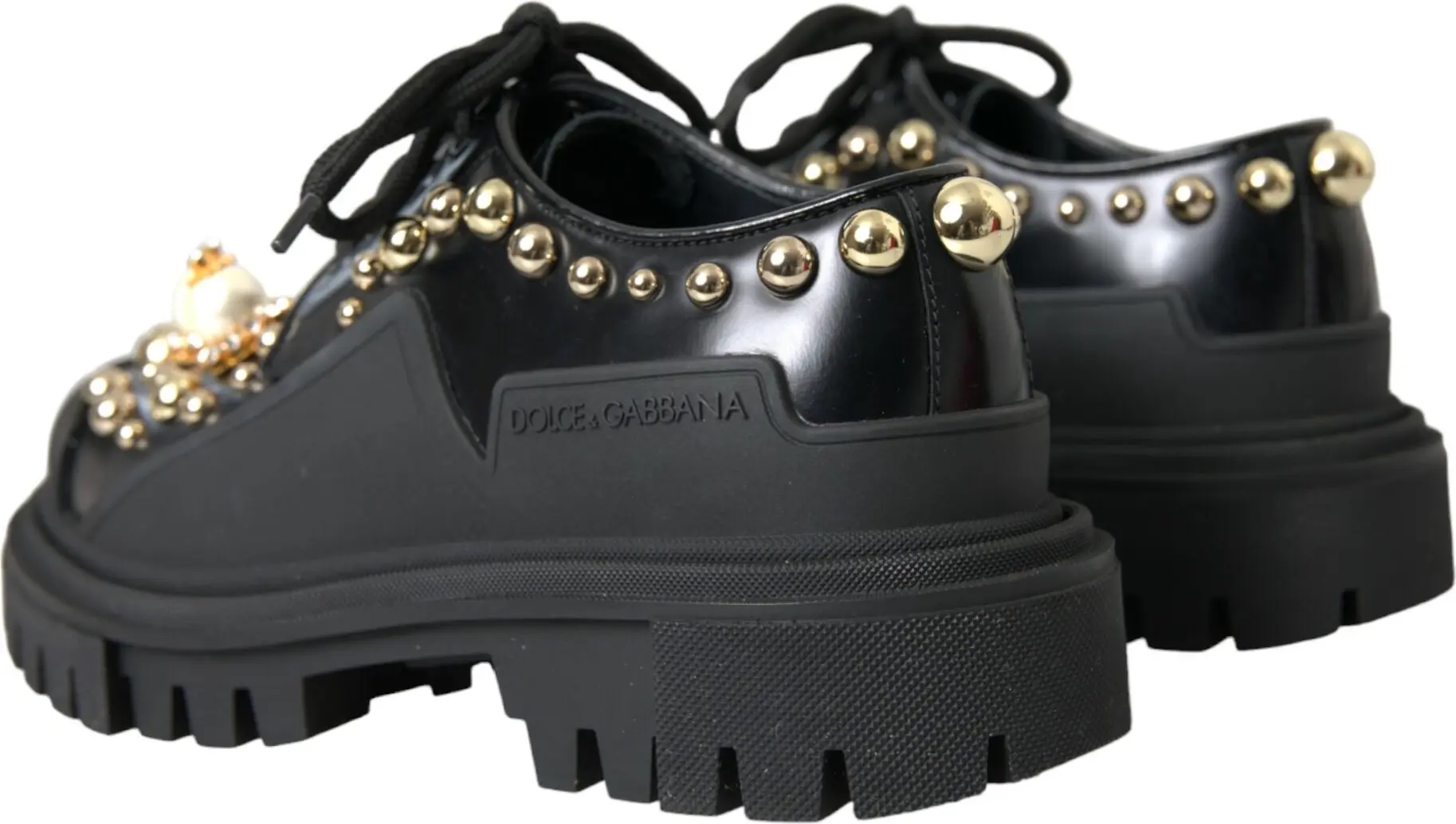 Ботинки Dolce & Gabbana Черная Кожа Треккинговые Дерби с Отделкой