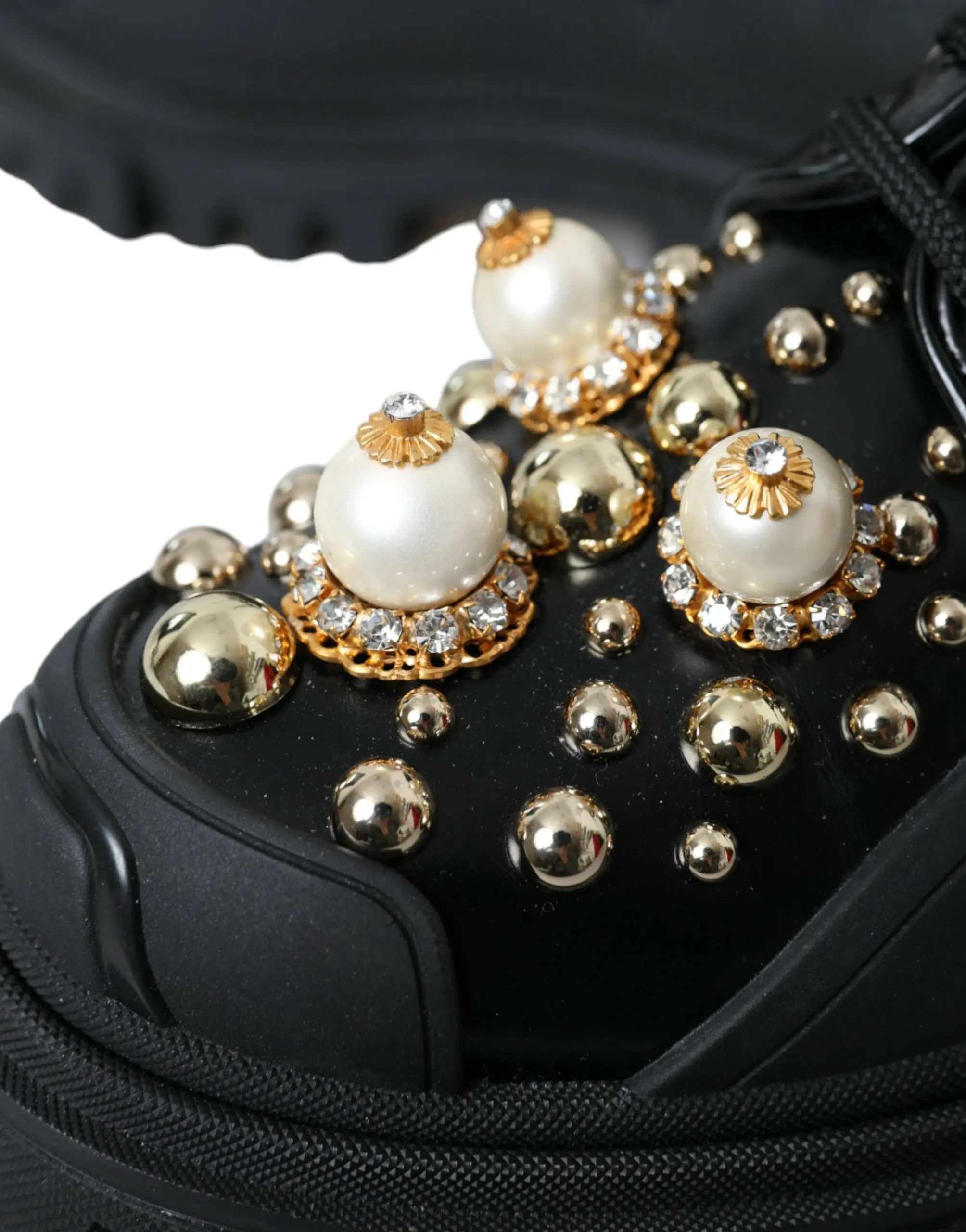 Ботинки Dolce & Gabbana Черная Кожа Треккинговые Дерби с Отделкой