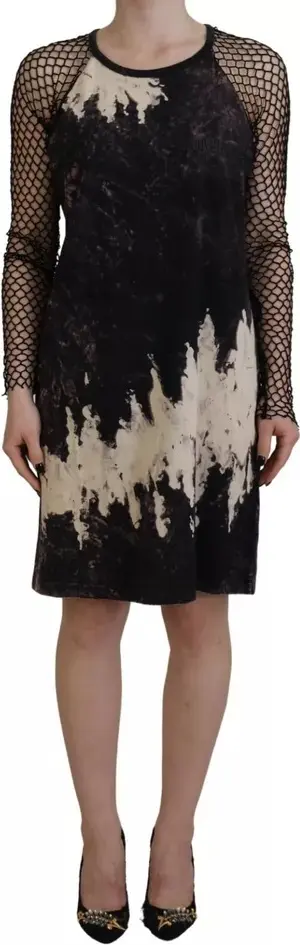 Shift Dress Dsquared2 Black Tie Dye Mesh Long Sleeves Cotton
