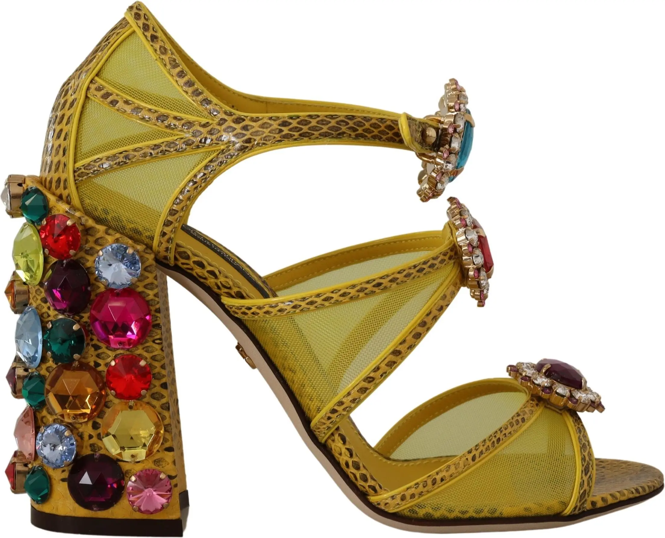 Сандалии Dolce & Gabbana Желтые Кожаные Босоножки Ayers с Кристаллами