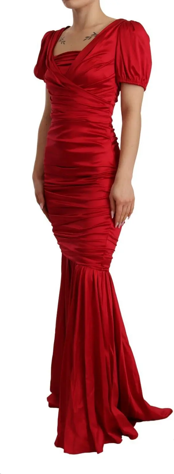 Dolce & Gabbana Qizil Ipak Stretch Sheath Mermaid Ko'ylak Kiyimi