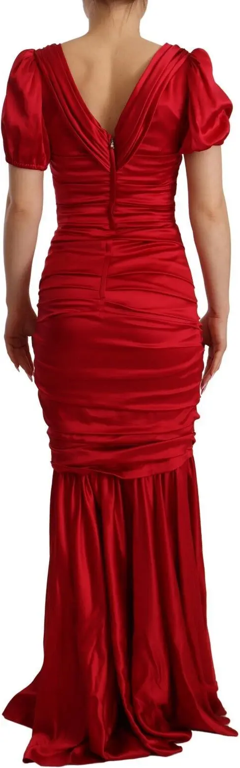 Dolce & Gabbana Qizil Ipak Stretch Sheath Mermaid Ko'ylak Kiyimi