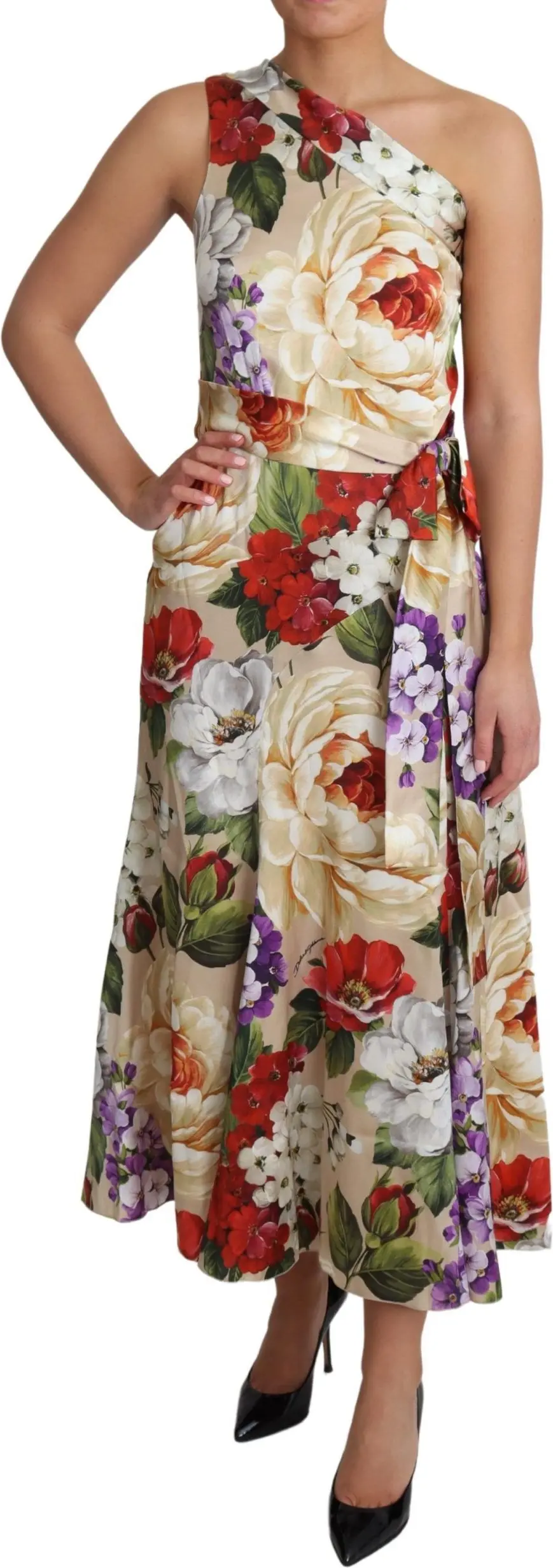 Dress Dolce & Gabbana Print Silk Stretch One Shoulder