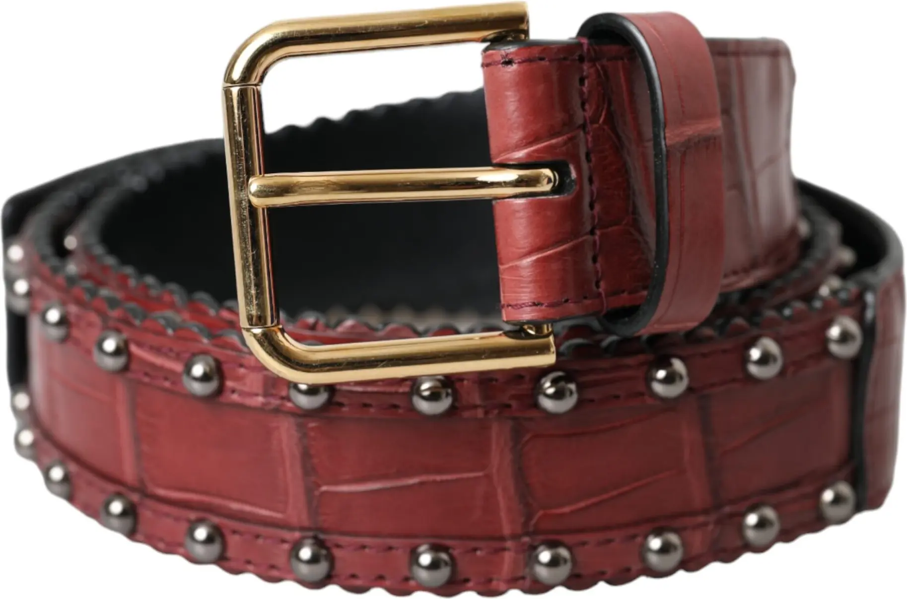 Belt Dolce & Gabbana Brown Alligator Leather Studded Metal Buckle