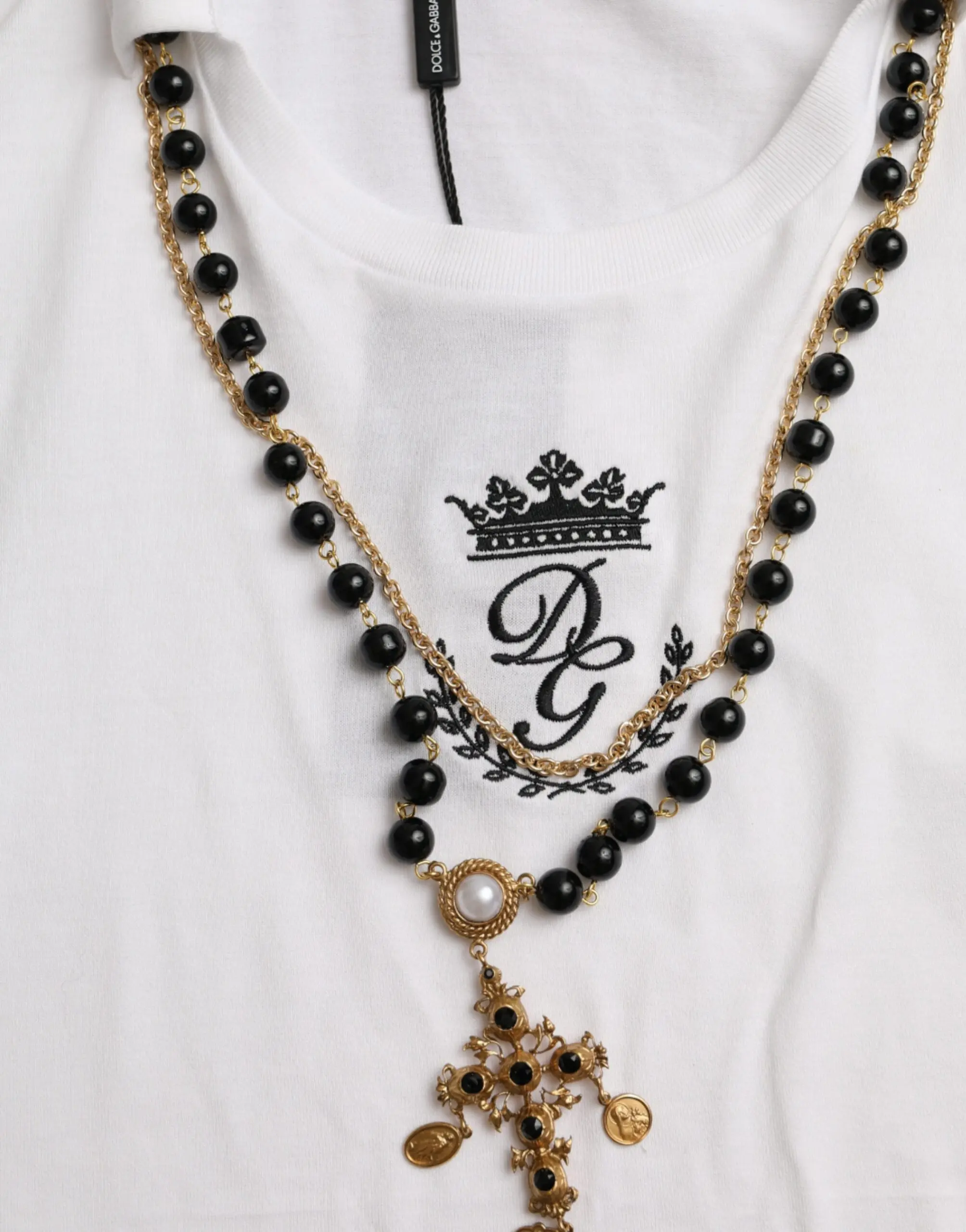 Dolce & Gabbana oq paxta futbolka, yoqa va qisqa yengli