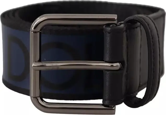Belt Dolce & Gabbana Blue Black Logo Print Silver Buckle