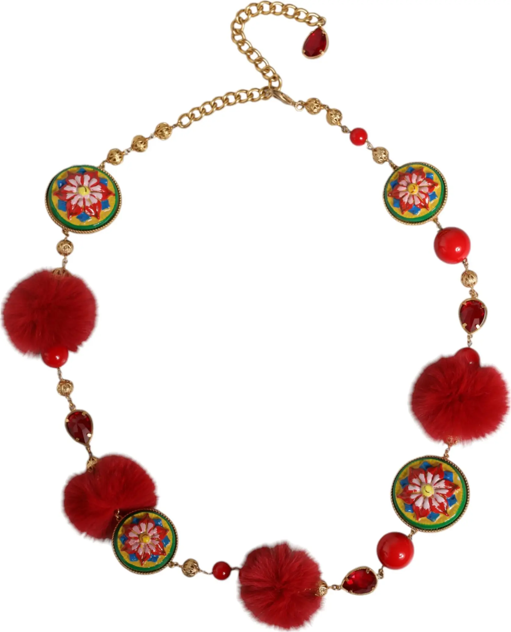 Belt Dolce & Gabbana Gold Brass Red Fur Crystal Waist Torero Belt