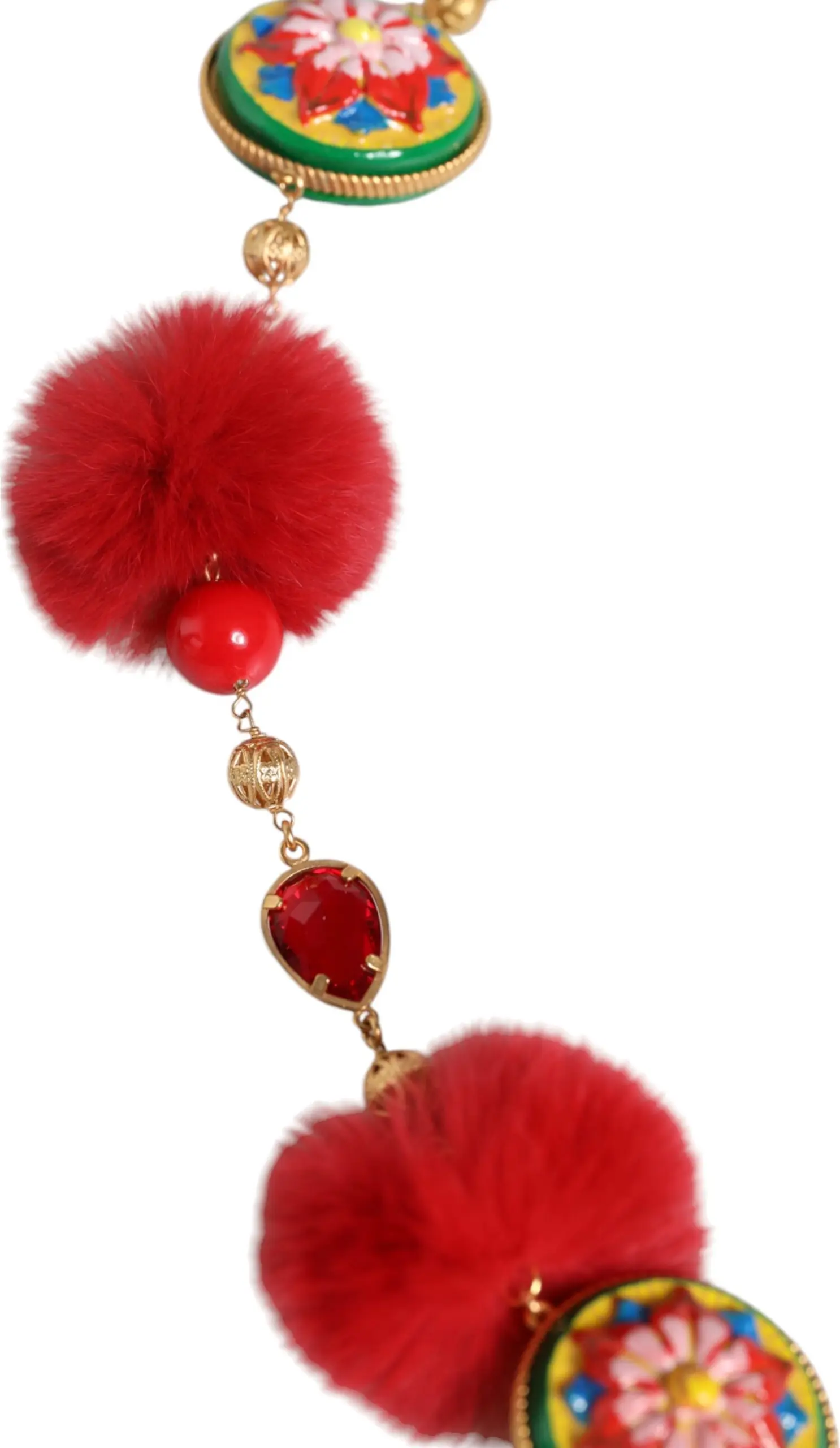 Dolce & Gabbana Gold Brass Red Fur Crystal Waist Torero Belt kamari