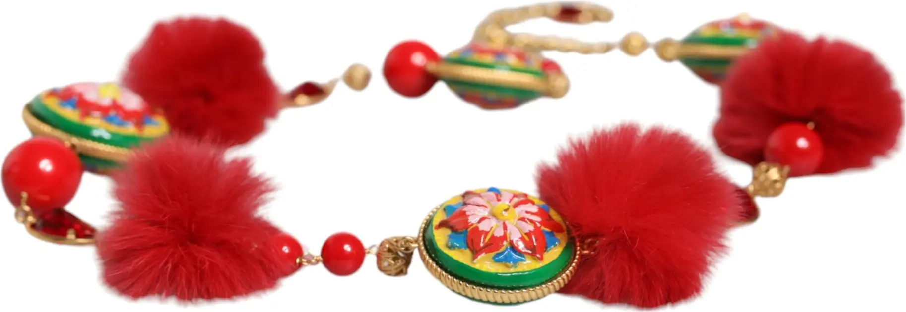 Dolce & Gabbana Gold Brass Red Fur Crystal Waist Torero Belt kamari