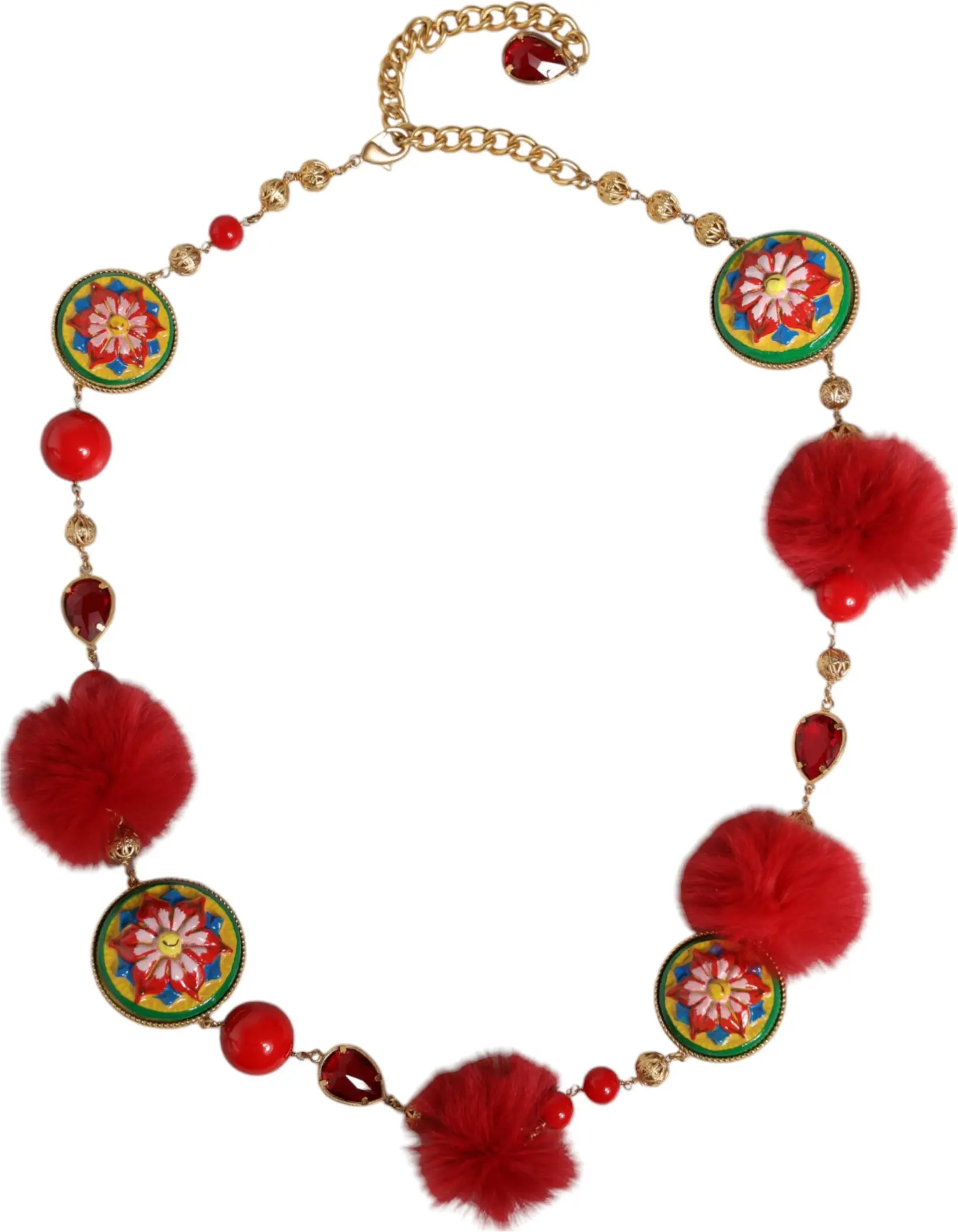 Dolce & Gabbana Gold Brass Red Fur Crystal Waist Torero Belt kamari