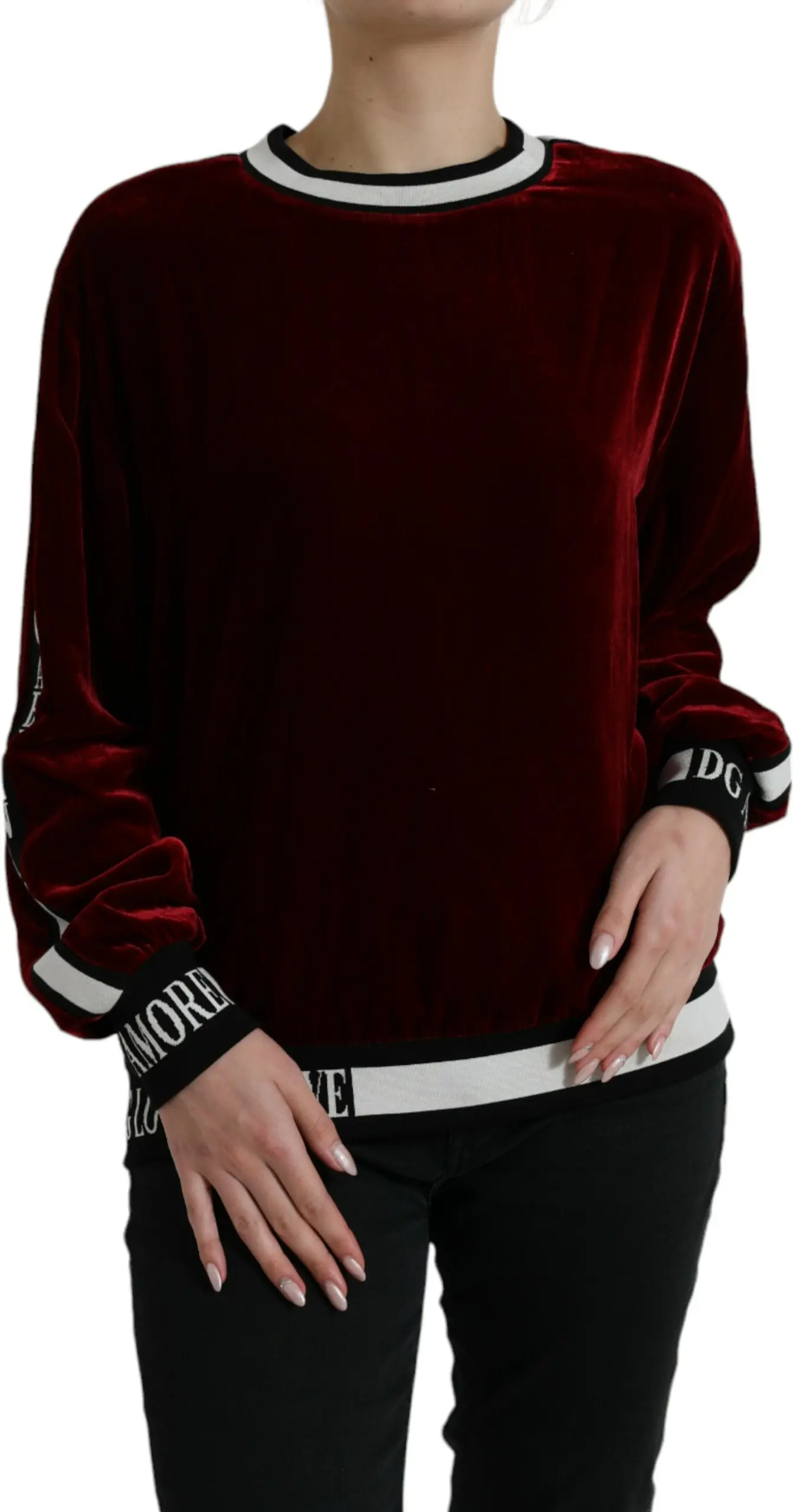 Dolce & Gabbana Bordeaux Velvet Pullover Sviter