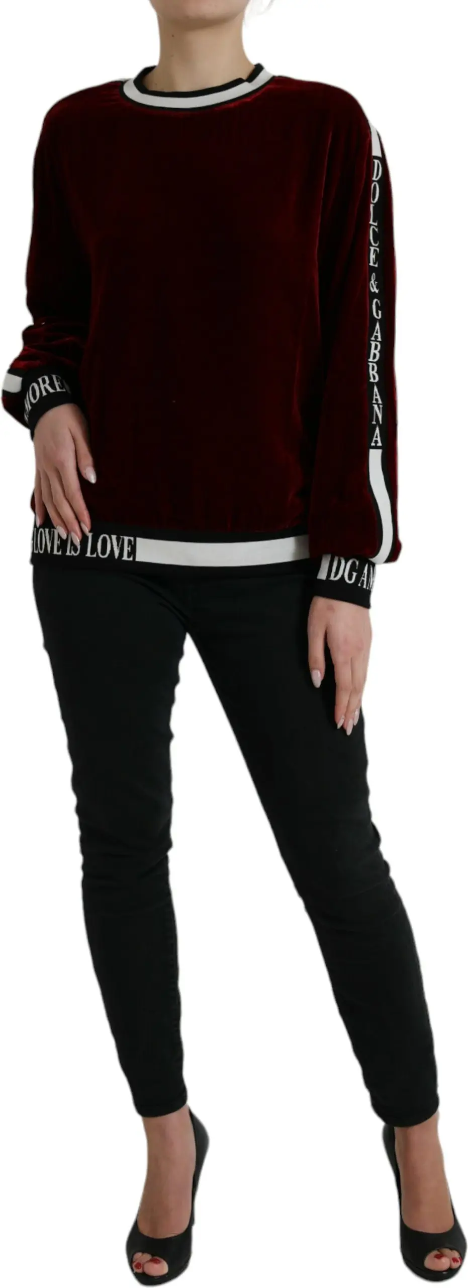 Dolce & Gabbana Bordeaux Velvet Pullover Sviter