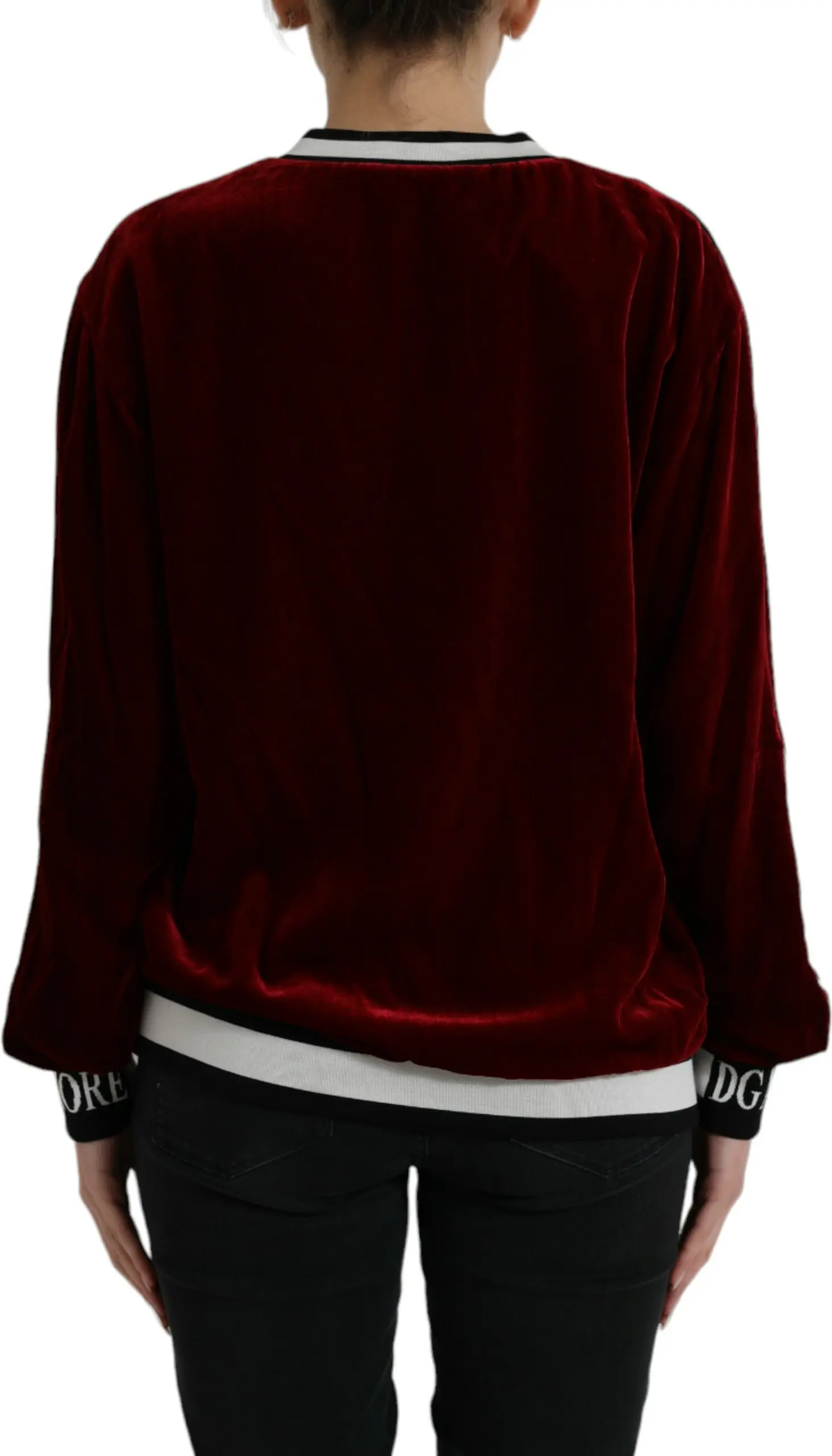Dolce & Gabbana Bordeaux Velvet Pullover Sviter