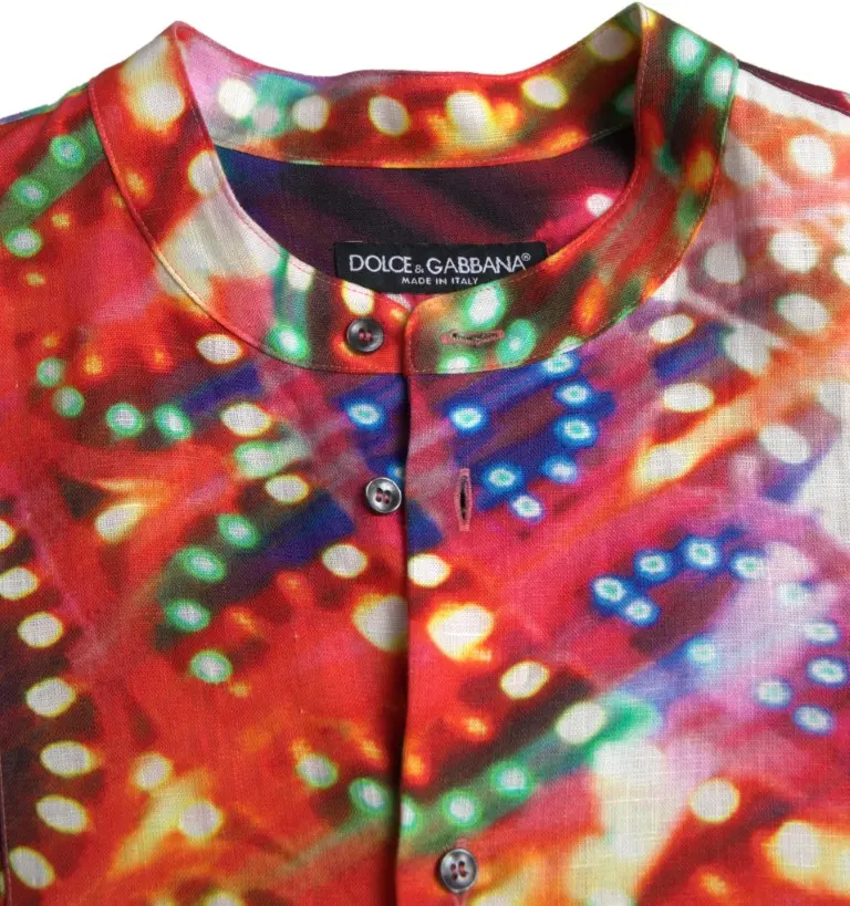 Shirt Dolce & Gabbana Multicolor Luminarie Print Linen Shirt