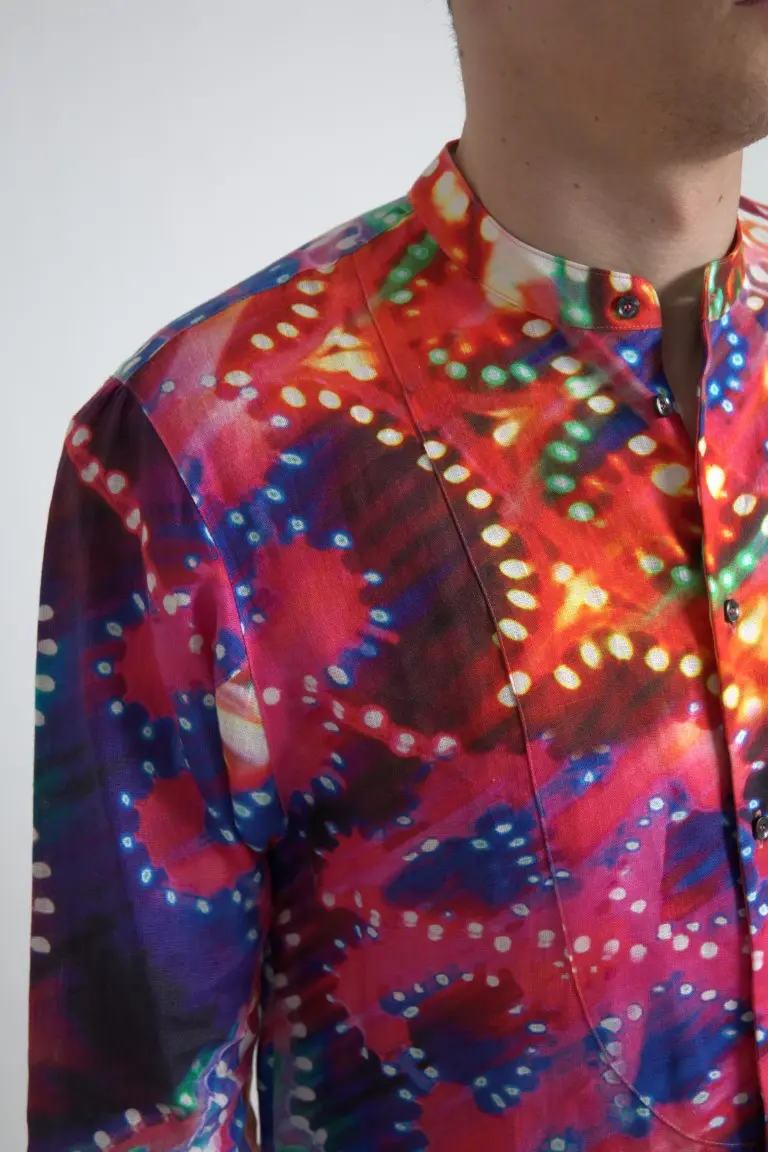 Shirt Dolce & Gabbana Multicolor Luminarie Print Linen Shirt