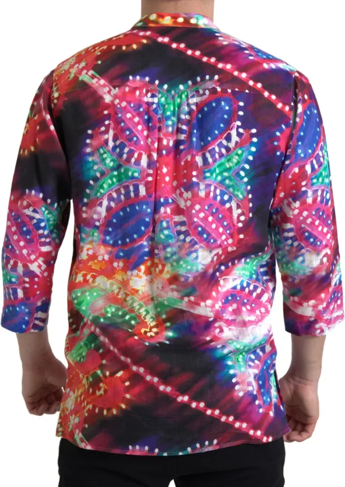 Shirt Dolce & Gabbana Multicolor Luminarie Print Linen Shirt