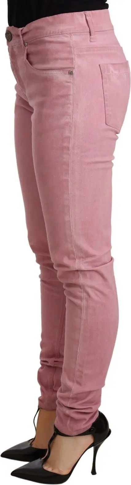 Pink Cotton Slim Fit Women Denim Skinny Pants