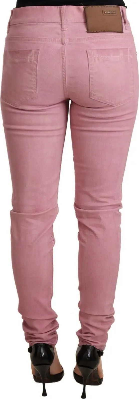 Pink Cotton Slim Fit Women Denim Skinny Pants