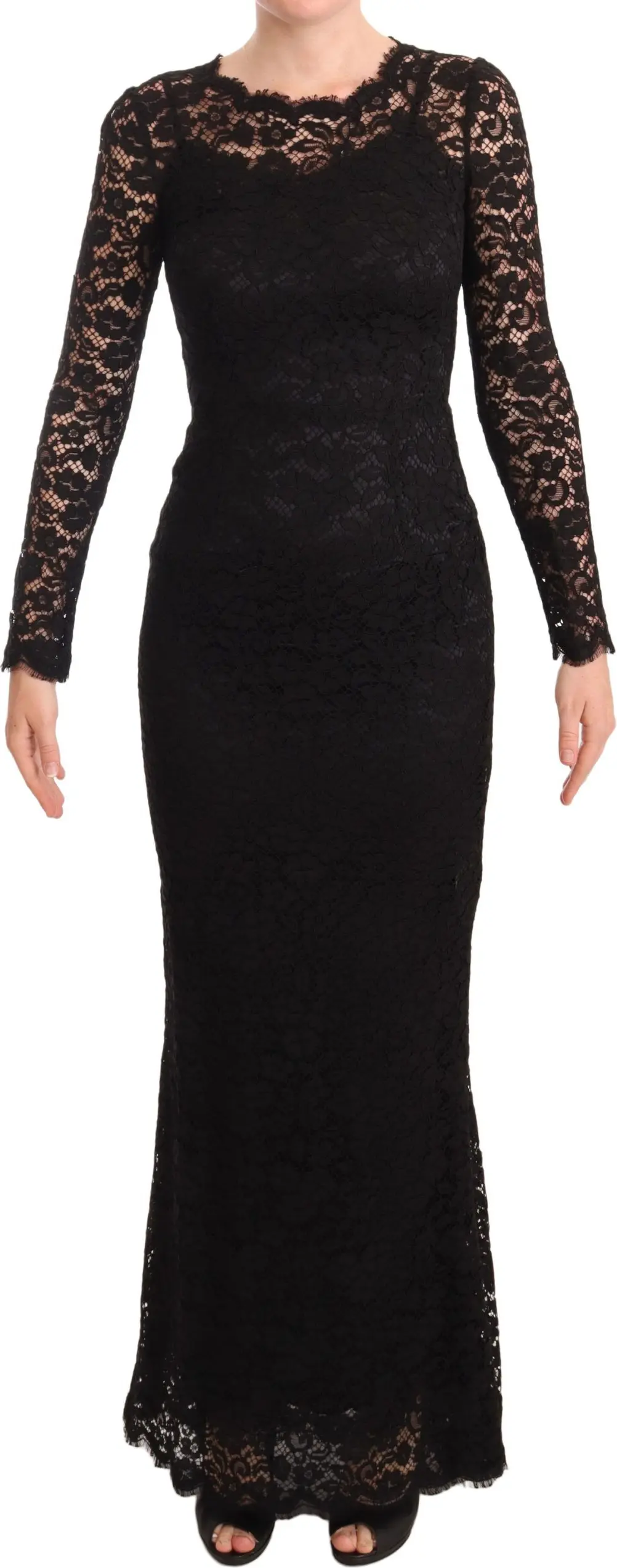 Dolce & Gabbana Qora Paxta Dantel Mermaid Kiyimi Uzun Yengli