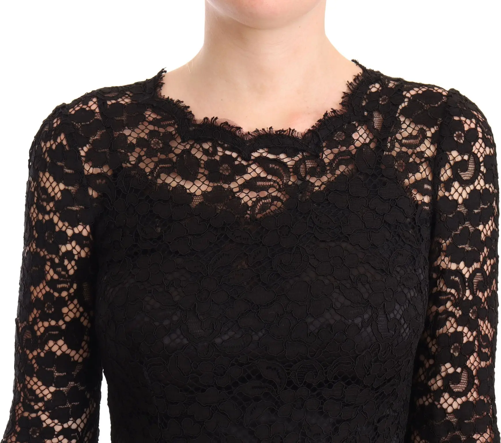 Dress Dolce & Gabbana Black Cotton Lace Mermaid Long Sleeves