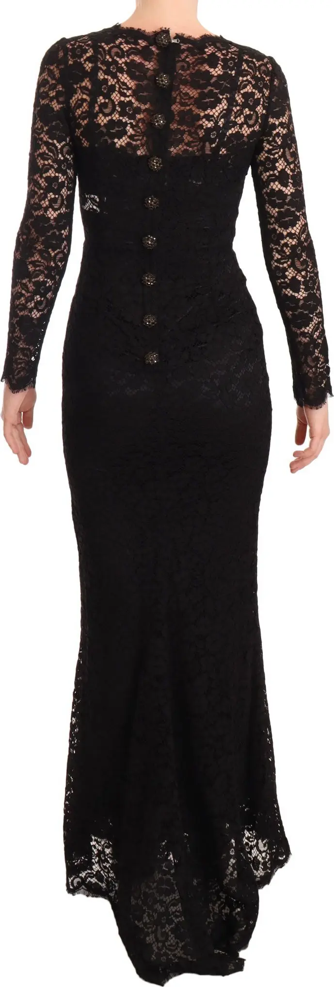 Dolce & Gabbana Qora Paxta Dantel Mermaid Kiyimi Uzun Yengli