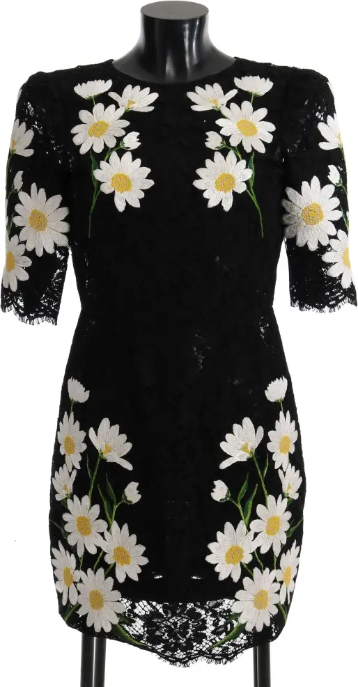 Платье Dolce & Gabbana Черное с Цветочным Кружевом и Ромашкой Сицилия
