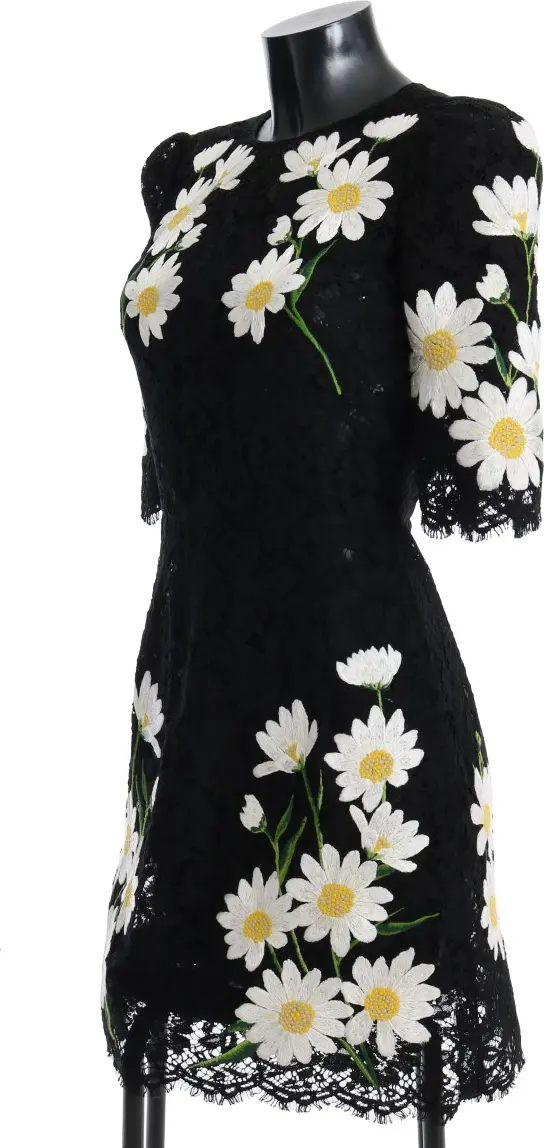 Dress Dolce & Gabbana Black Floral Lace Chamomile Sicily