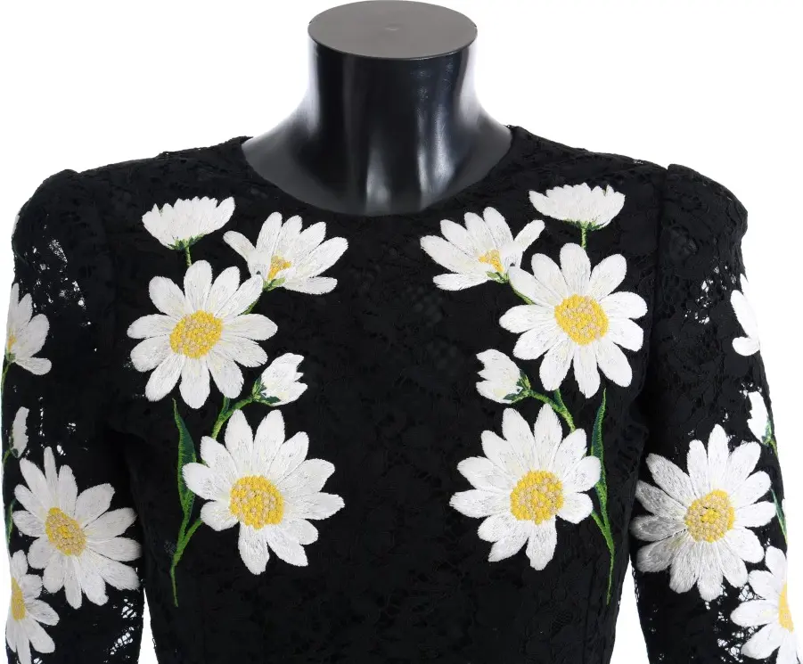Dress Dolce & Gabbana Black Floral Lace Chamomile Sicily
