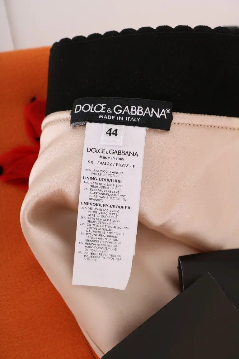 Юбка Dolce & Gabbana Оранжевая Шерсть Аппликации из Кристаллов и Пайеток