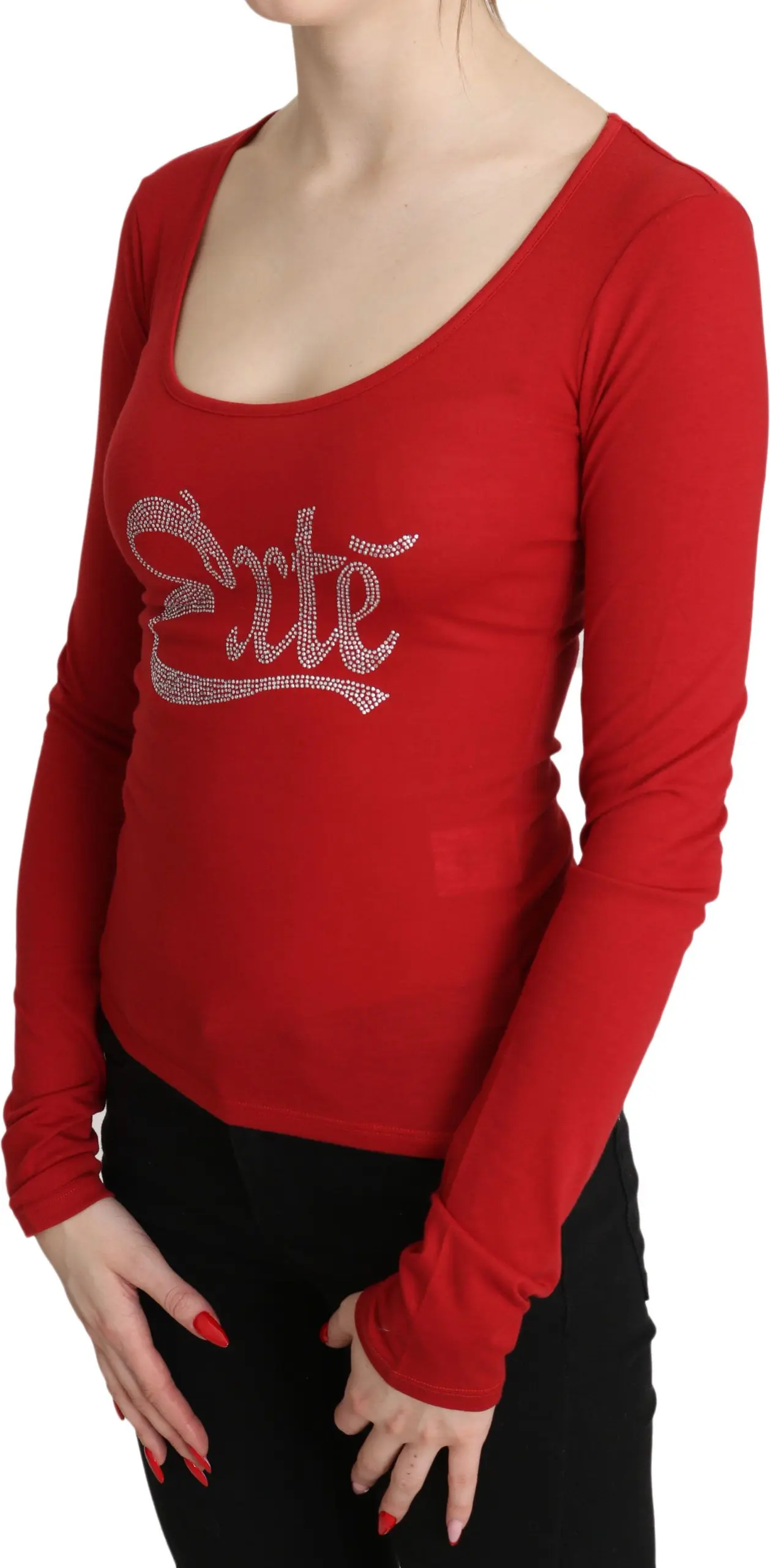 Blouse Exte Crystal Beaded Long Sleeve Top