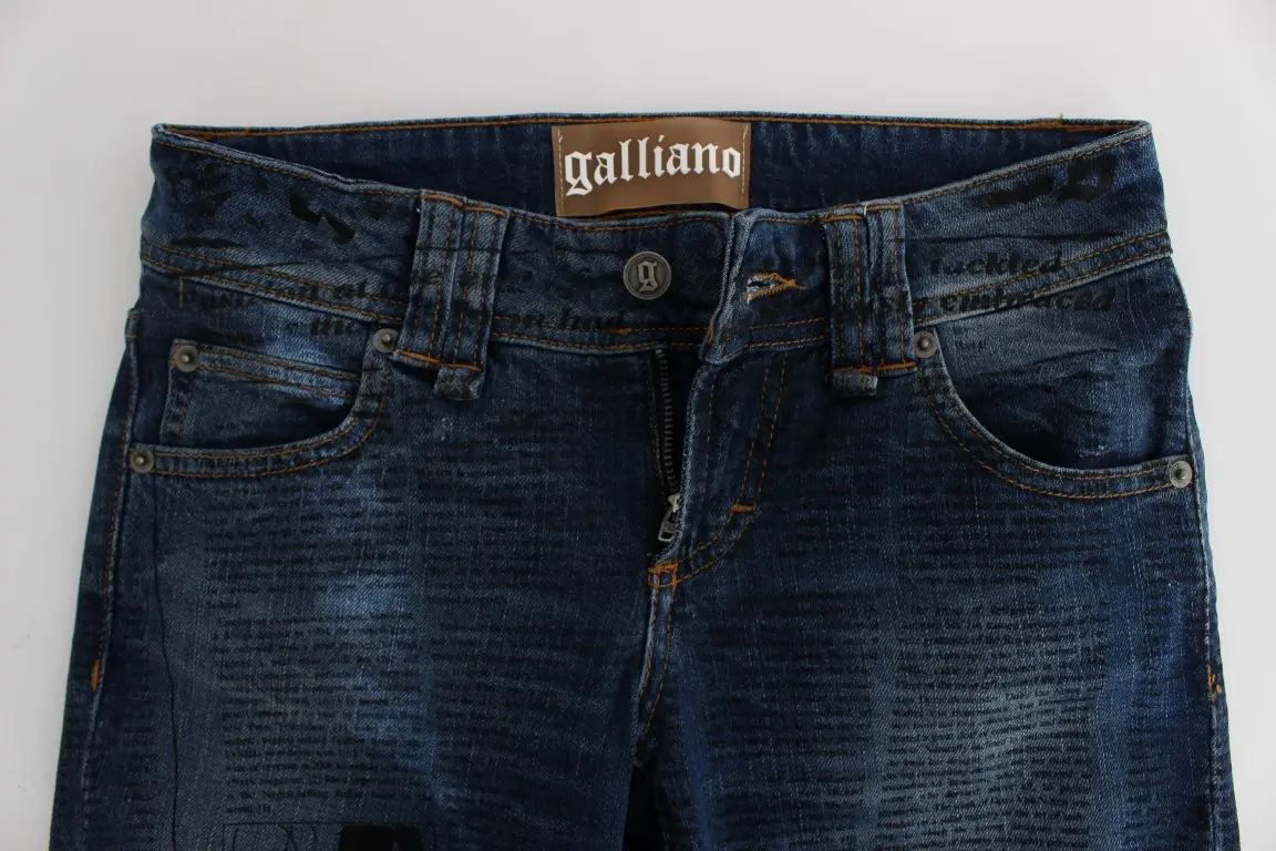 John Galliano ko'k jingi, paxta aralashmasi, tor kestilgan, etik uslubidagi shim