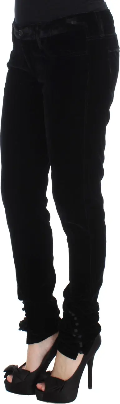 Pants Ermanno Scervino Black Viscose Blend Velvet Slim Fit