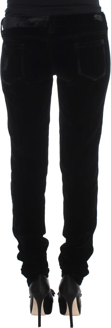 Pants Ermanno Scervino Black Viscose Blend Velvet Slim Fit