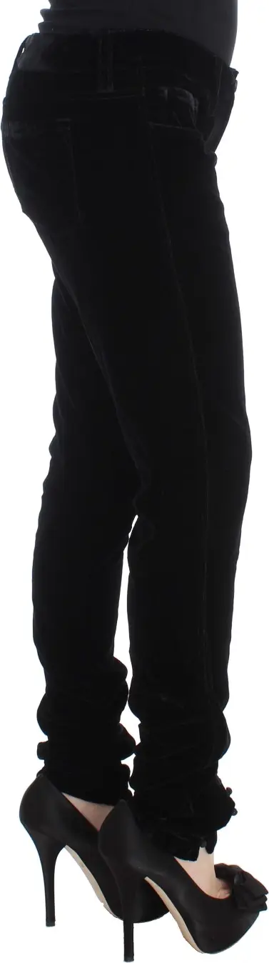 Pants Ermanno Scervino Black Viscose Blend Velvet Slim Fit