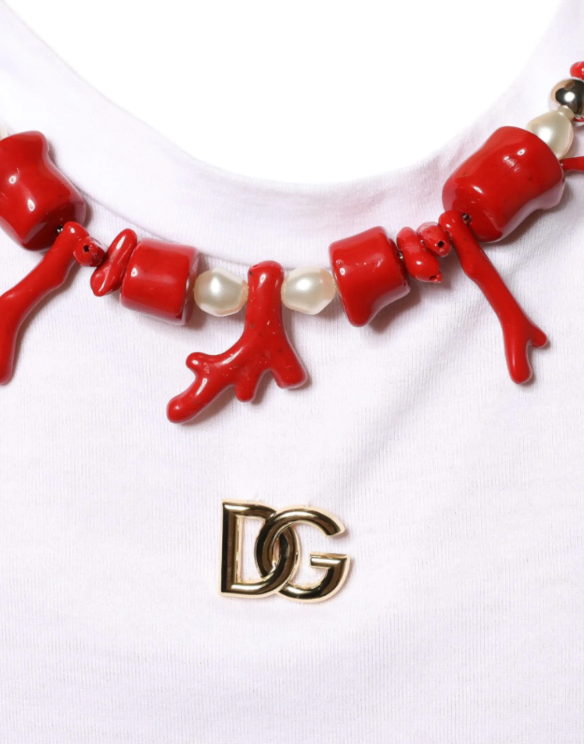 Футболка Dolce & Gabbana Белая Хлопковая С Отделкой В Виде Ожерелья