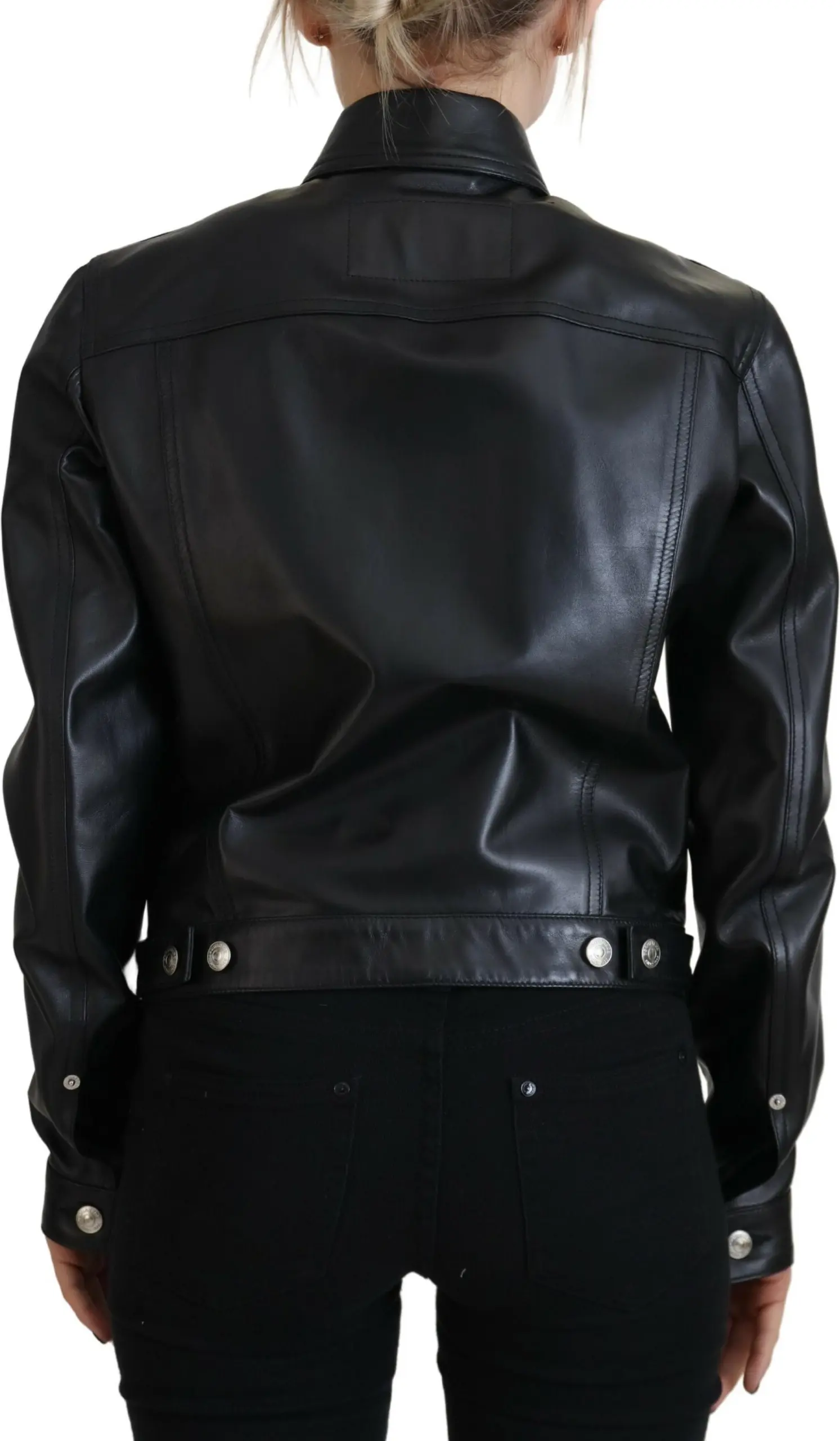 Jacket Dsquared2 Black Leather Collared Long Sleeves