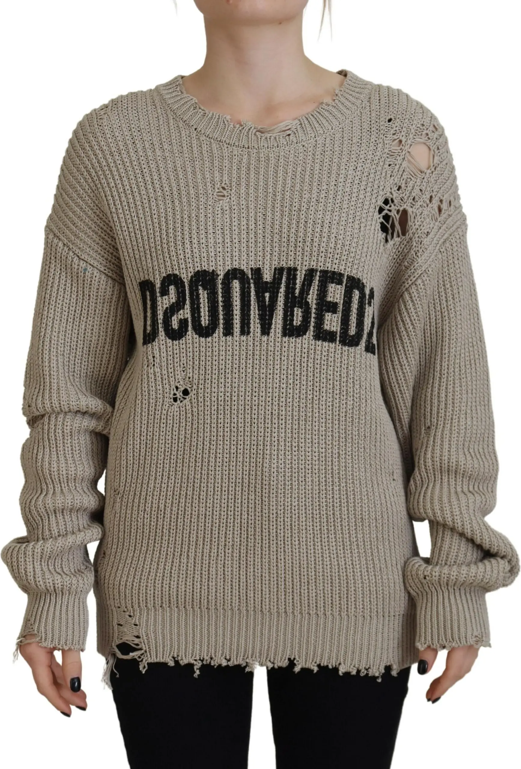 Pullover Dsquared2 Beige Cotton Knitted Crewneck Pullover Sweater
