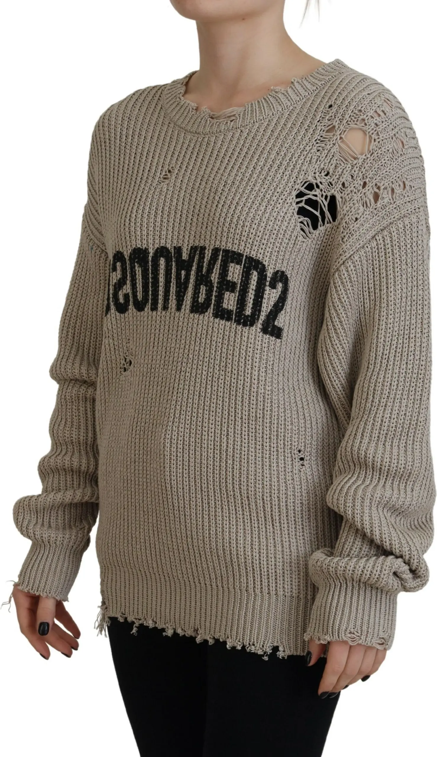 Pullover Dsquared2 Beige Cotton Knitted Crewneck Pullover Sweater