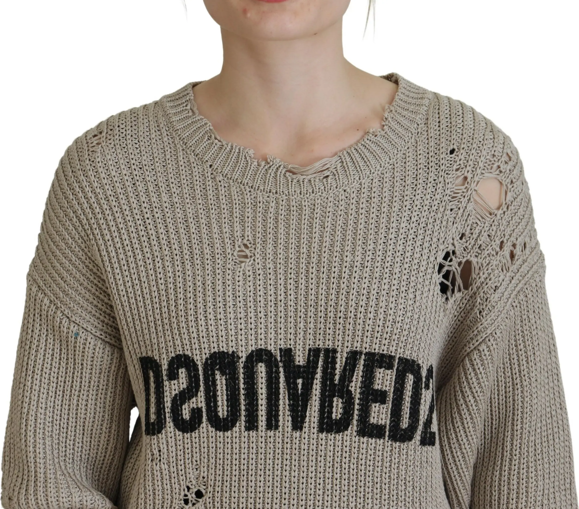 Pullover Dsquared2 Beige Cotton Knitted Crewneck Pullover Sweater