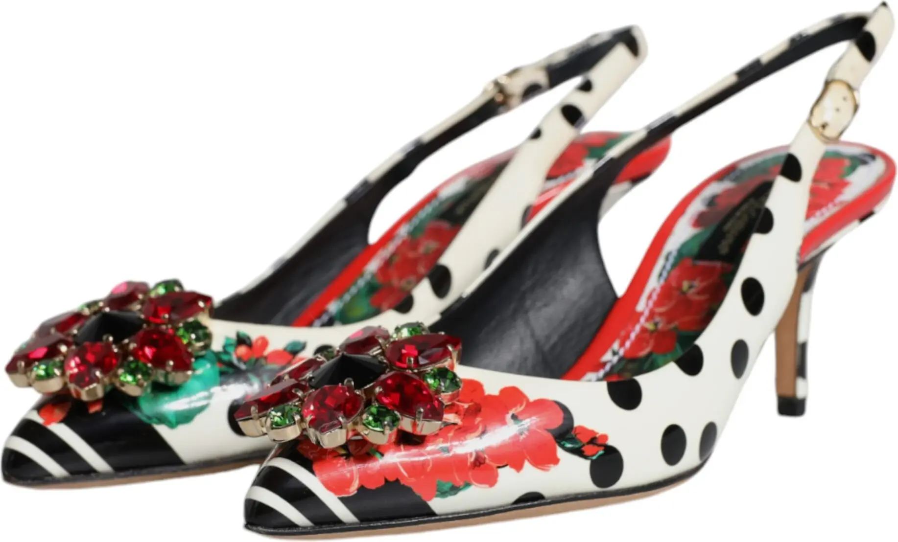 Slingback Shoes Dolce & Gabbana Multicolor Leather Crystal Heels