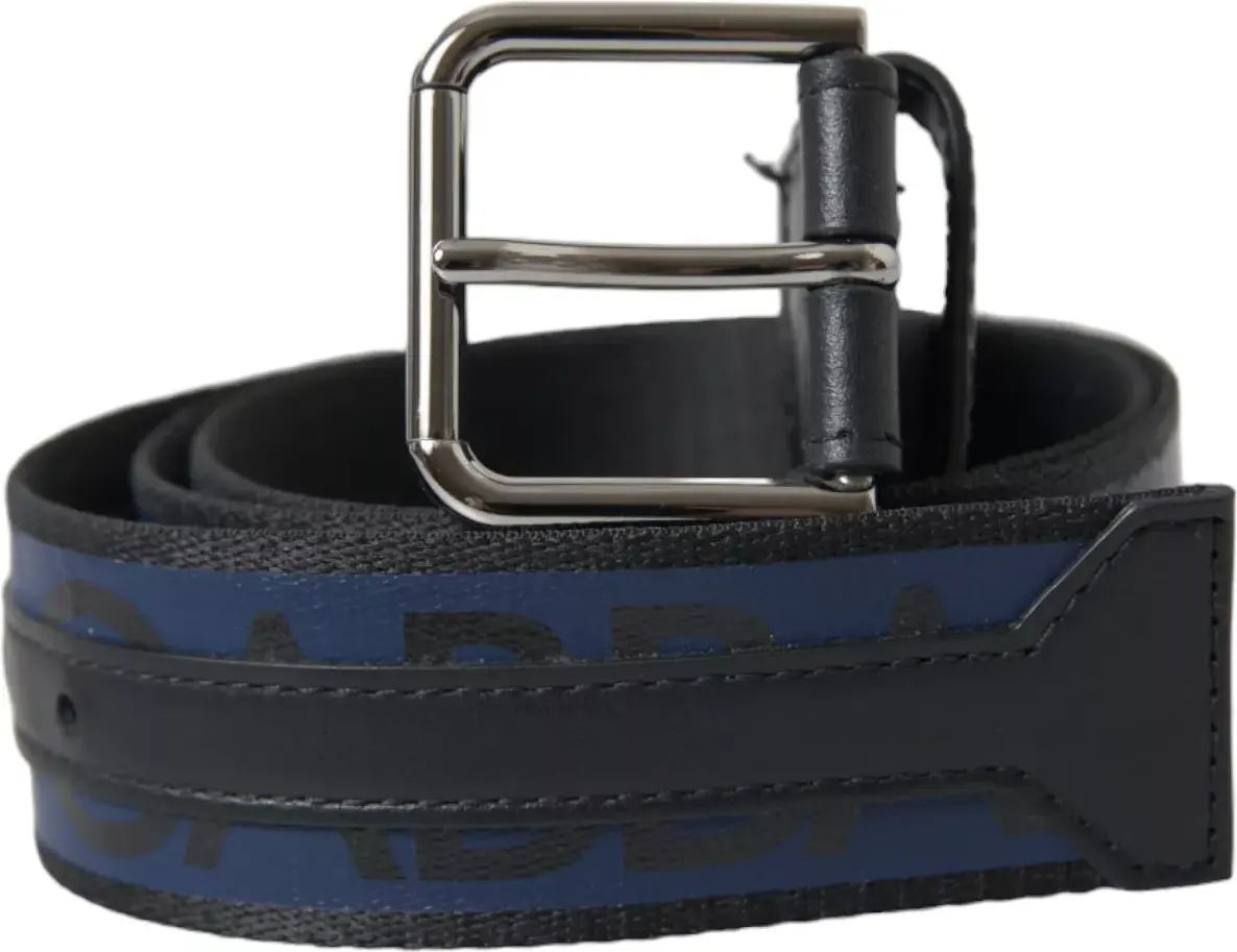 Belt Dolce & Gabbana Black Blue Logo Silver Metal Buckle Belt