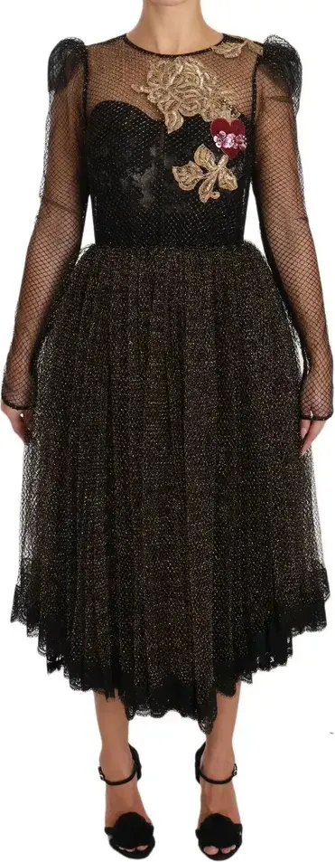 Dress Dolce & Gabbana Black Gold Crystal Heart A-line