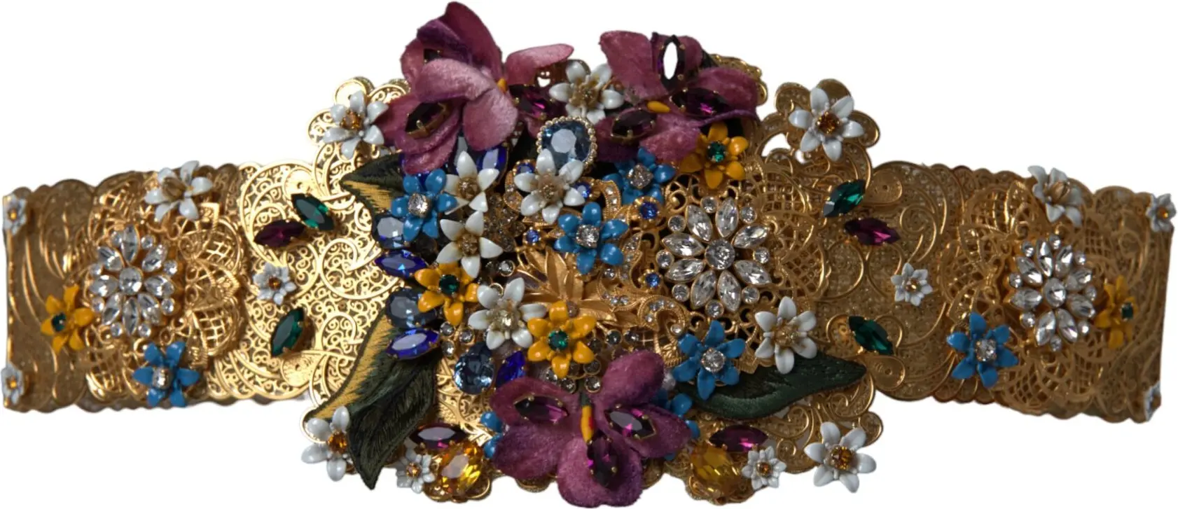 Belt Dolce & Gabbana Multicolor Embellished Floral Crystal Wide Waist Belt