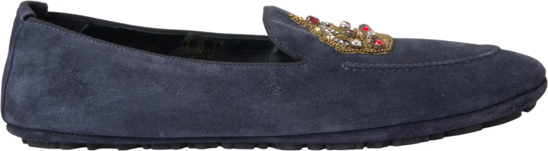 Loafers Dolce & Gabbana Blue Leather Suede Crystal Crown