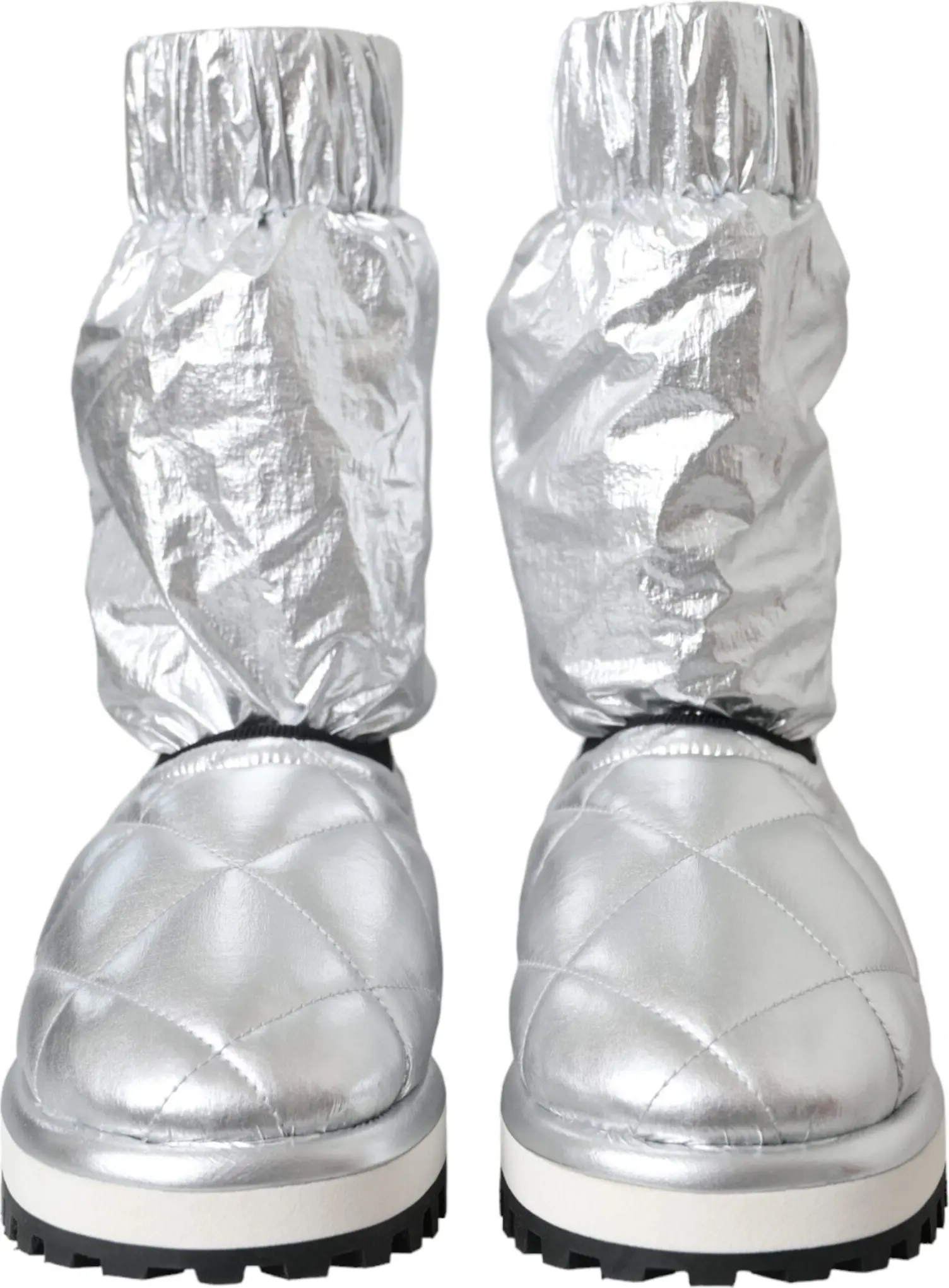 Boot Shoes Dolce & Gabbana Metallic Silver Quilted Logo Patch