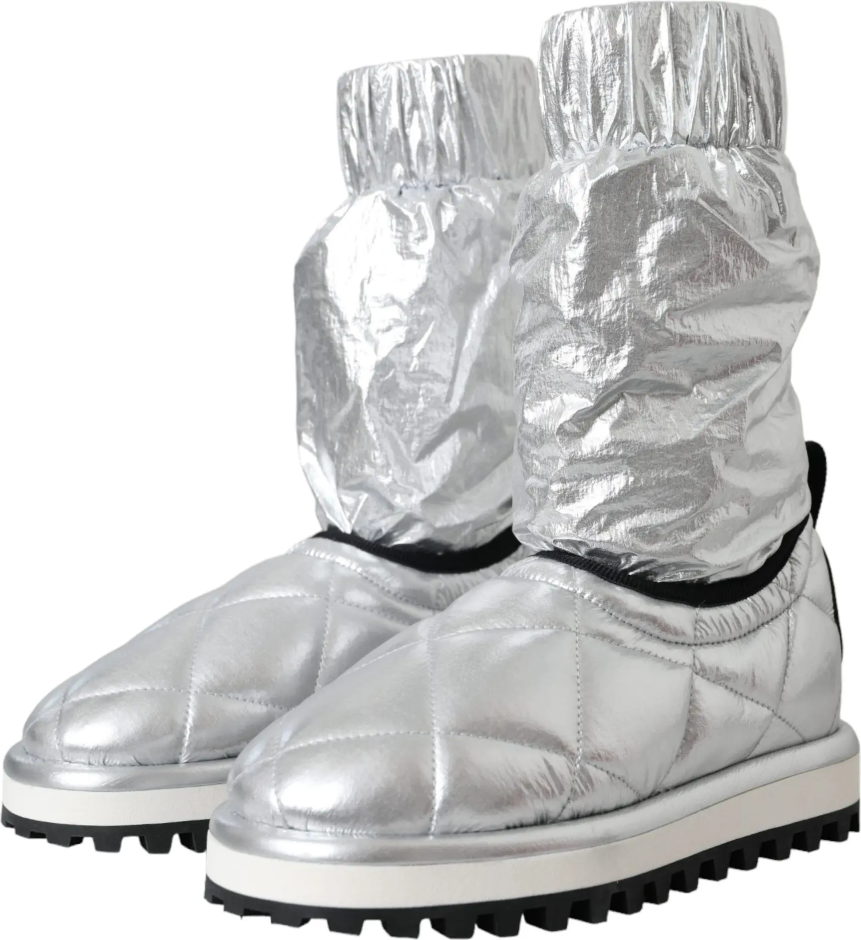 Boot Shoes Dolce & Gabbana Metallic Silver Quilted Logo Patch