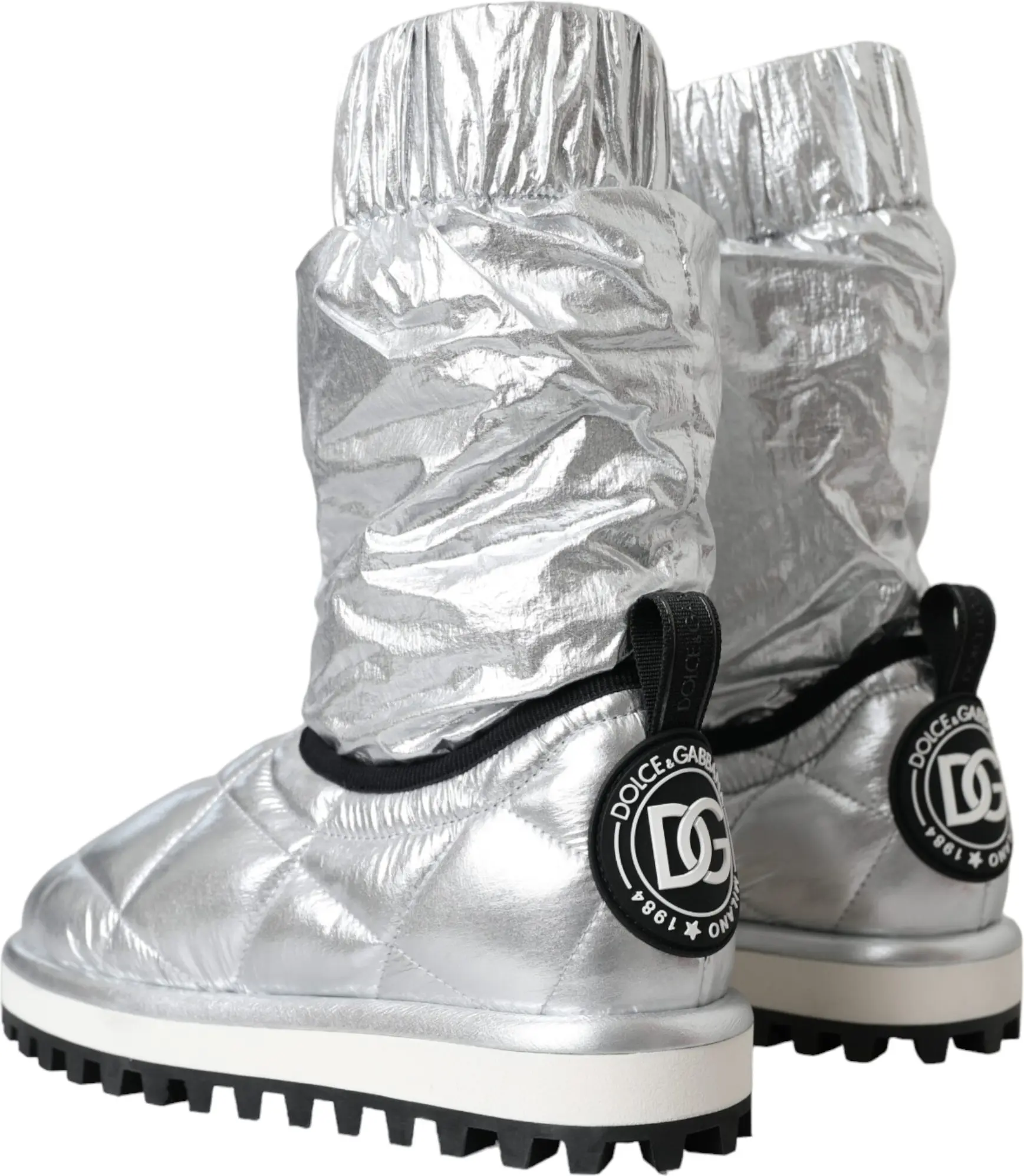 Boot Shoes Dolce & Gabbana Metallic Silver Quilted Logo Patch