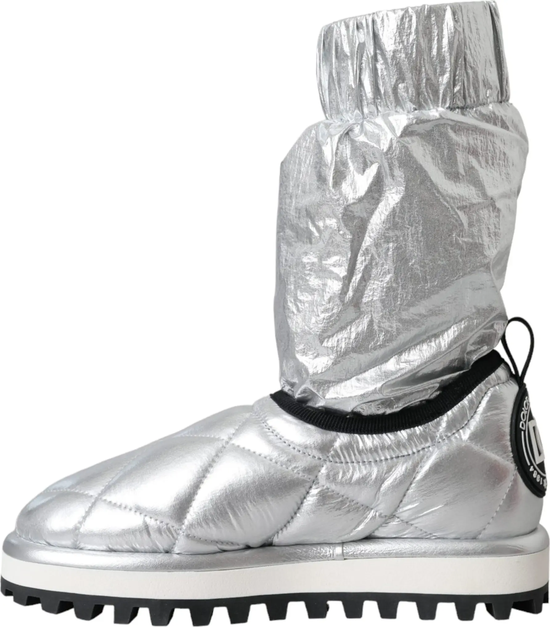 Boot Shoes Dolce & Gabbana Metallic Silver Quilted Logo Patch