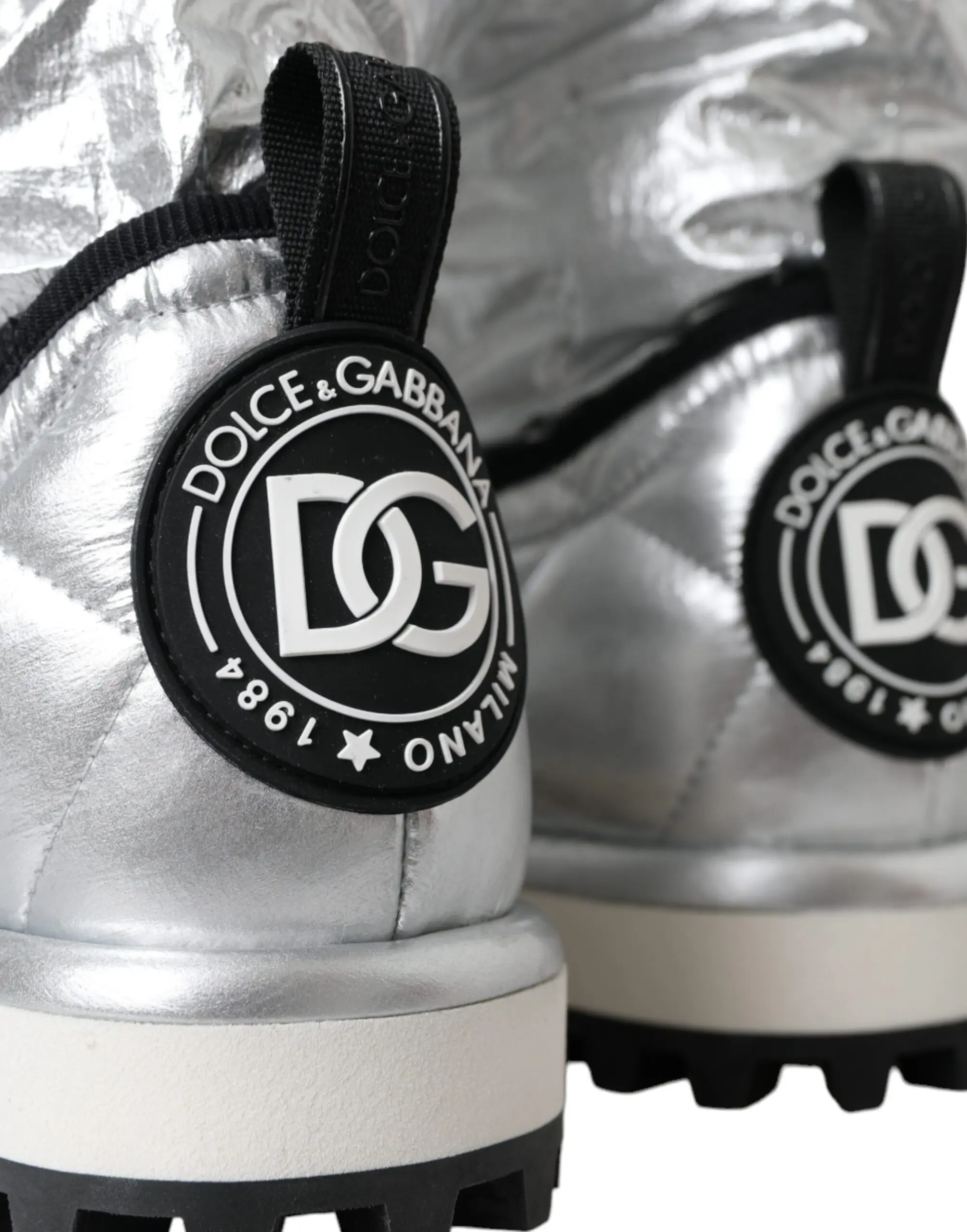 Boot Shoes Dolce & Gabbana Metallic Silver Quilted Logo Patch